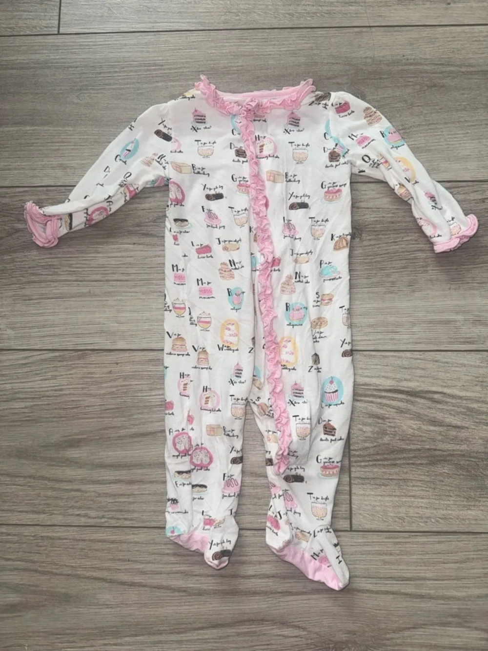 MAGNETIC ME Baby Girls Pink Trim White Printed Footed One-Piece